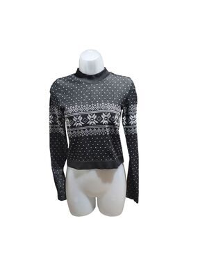 Avia Women's Mock Neck Cropped Top Black White Medium